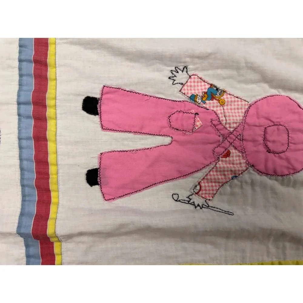 Vintage Handmade Sunbonnet Sue Overall Sam Applique Quilt Multi Color 86x68